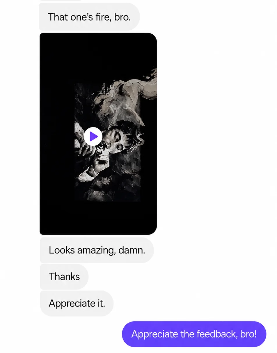 Customer conversation: shares a video of their new wallpaper and says it looks amazing