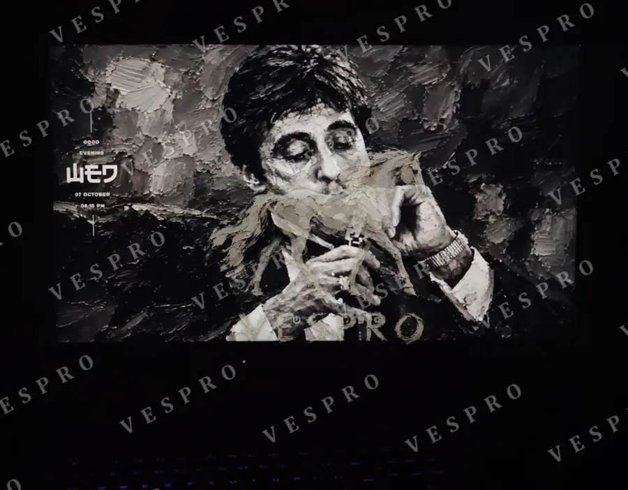 Customer photo: VESPRO wallpaper on a laptop lock screen