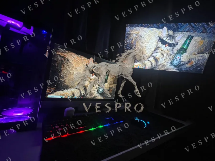 Customer photo: gaming setup with a VESPRO wallpaper on two monitors