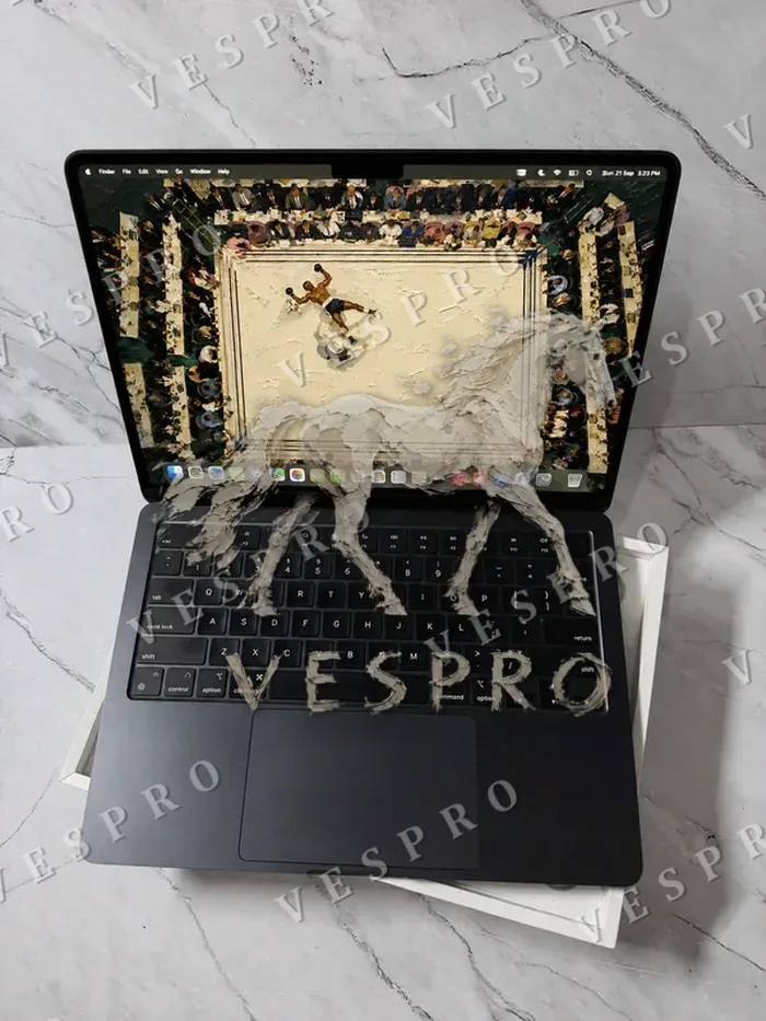VESPRO wallpaper on a laptop on a desk