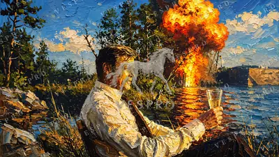 A Drink by the Explosion, oil painting wallpaper