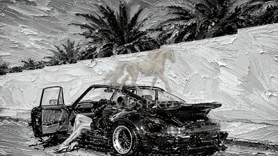 Black 911 Under the Palms Noir, oil painting wallpaper