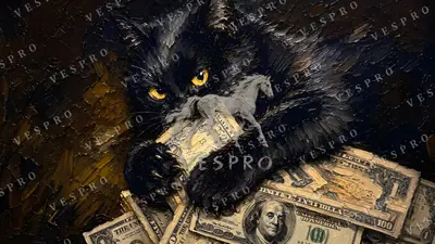 Black Cat Guarding Dollars, oil painting wallpaper