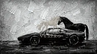 Black Horse, Black Ferrari Noir, oil painting wallpaper