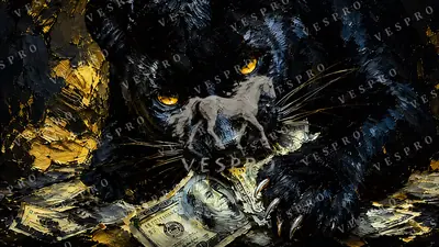 Black Leopard on a Pile of Cash, oil painting wallpaper