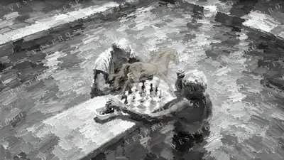 Chess in the Pool Noir, oil painting wallpaper