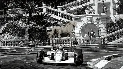 Classic F1 Car at Monaco Noir, oil painting wallpaper