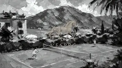 Clay Court on the Lake Noir, oil painting wallpaper