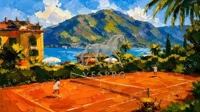 Clay Court on the Lake, oil painting wallpaper