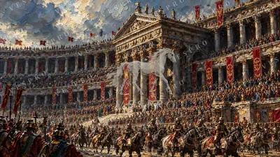 Crowd at the Colonnade Palace, oil painting wallpaper