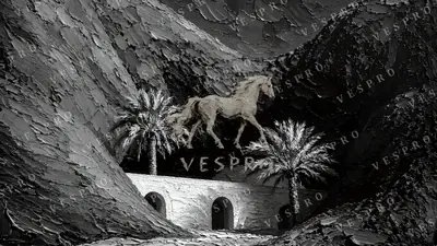Desert Oasis with Arches Noir, oil painting wallpaper