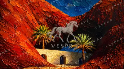 Desert Oasis with Arches, oil painting wallpaper