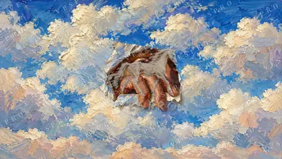 Dog in the Clouds, oil painting wallpaper