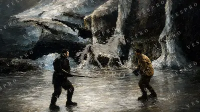 Duel in the Ice Cave, oil painting wallpaper