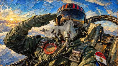 Fighter Pilot Salute at Sunset, oil painting wallpaper