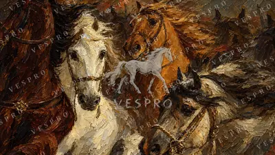 Galloping Horses Close-Up, oil painting wallpaper