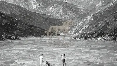 Golf by the Alpine Lake Noir, oil painting wallpaper