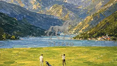 Golf by the Alpine Lake, oil painting wallpaper