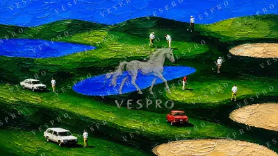 Golf Course from Above, oil painting wallpaper