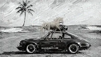 Green 911 with a Golf Bag Noir, oil painting wallpaper