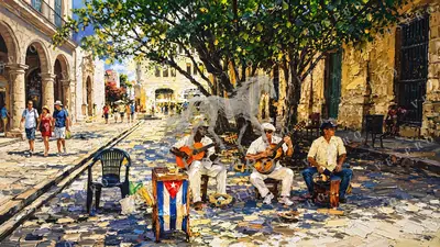 Havana Street Musicians, oil painting wallpaper