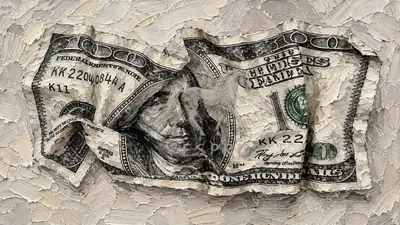 Crumpled Hundred-Dollar Bill, oil painting wallpaper