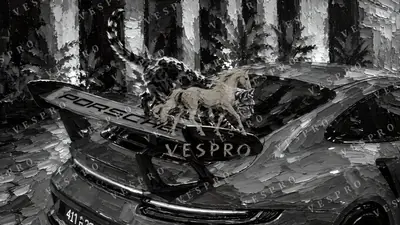 Leopard on the Red Porsche Noir, oil painting wallpaper