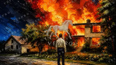 Man Watching the House Burn, oil painting wallpaper