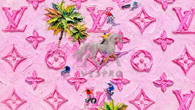 Monogram in Pink, oil painting wallpaper