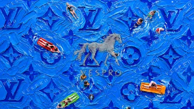 Monogram Pool in Blue, oil painting wallpaper