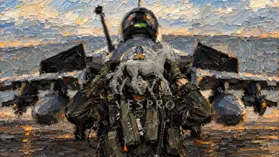 Pilot in Front of the Jet, oil painting wallpaper