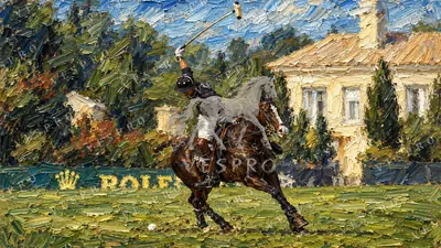 Polo at the Mansion, oil painting wallpaper
