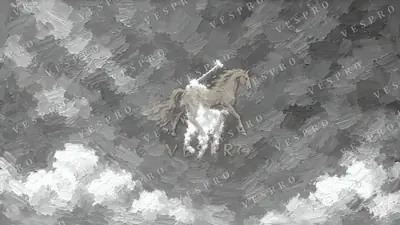 Polo Pony in the Clouds Noir, oil painting wallpaper