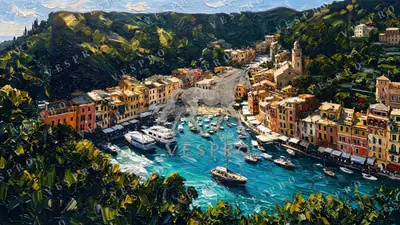 Portofino Harbour, oil painting wallpaper