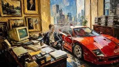 Red F40 in the Office, oil painting wallpaper