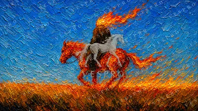Rider on a Horse of Fire, oil painting wallpaper