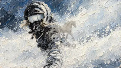 Skier in Deep Powder, oil painting wallpaper