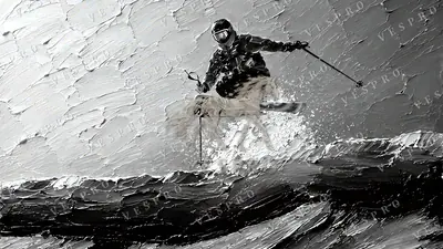 Skier in Mid-Air Noir, oil painting wallpaper