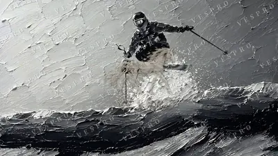Skier in Mid-Air, oil painting wallpaper