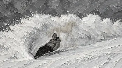 Snowboarder in Black and White, oil painting wallpaper