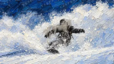 Snowboarder Carving Powder, oil painting wallpaper