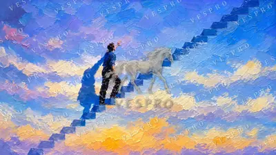 Stairway into the Sunset, oil painting wallpaper