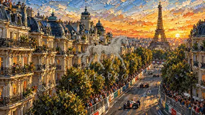 Street Race in Paris, oil painting wallpaper