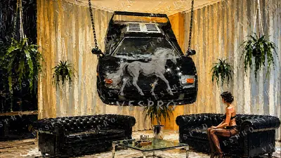 Supercar Hanging in the Lounge, oil painting wallpaper