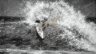 Surfer Carving the Wave Noir, oil painting wallpaper