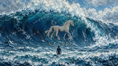 Surfer and the Giant Wave, oil painting wallpaper