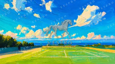 Tennis Court by the Sea, oil painting wallpaper
