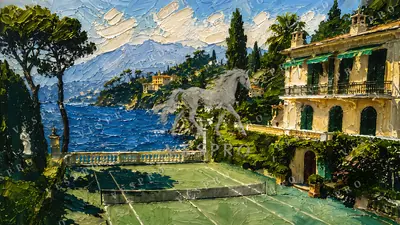 Villa Tennis Court on the Riviera, oil painting wallpaper