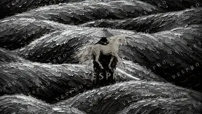 Wanderer in the Tea Fields Noir, oil painting wallpaper