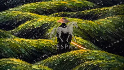 Wanderer in the Tea Fields, oil painting wallpaper